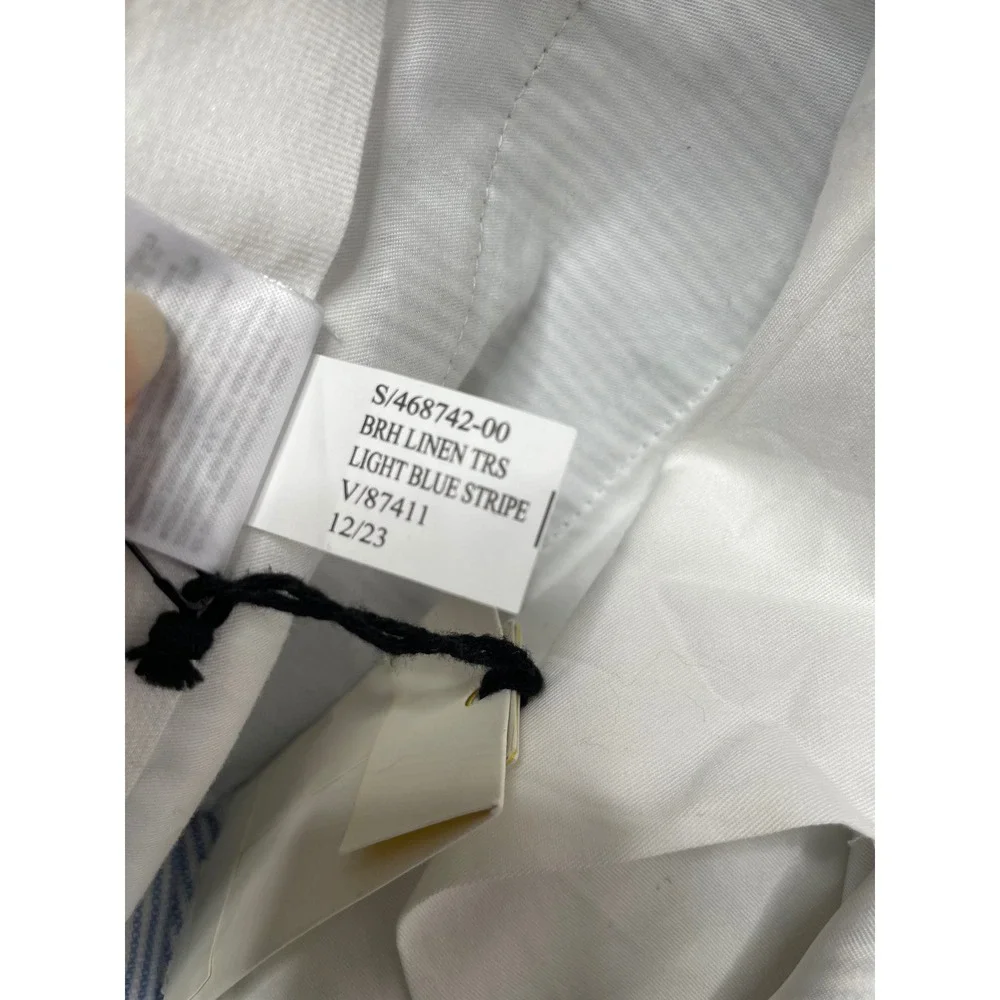 New Banana Republic Blue White Striped Linen Pleated Trousers 38 Beach Coastal‎